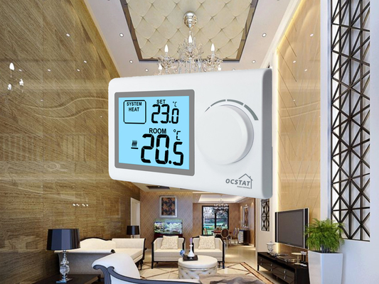 Beyaz Renk Kabuk HVAC Sistemi için Dijital Olmayan Programlanabilir Isıtma Oda Termostatı