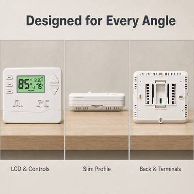 Riseem 1 Amp Per Terminal Load Rating Heat Pump Thermostat for System Operation in Conventional Or Heat Pump Applications