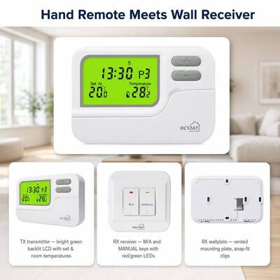 Battery-operated 868MHZ Wireless Room Thermostat 7 Day Wireless Thermostat Including 230VAC 50HZ Receiver Designed for Climate Automation
