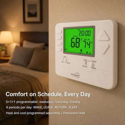 Heagstat NTC Sensor and Anti-Flammable ABS PC 7 Day Programmable Thermostat for Heat Pump Control