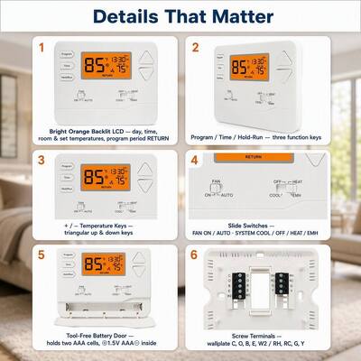 Miuputake Powerful Heat Pump Thermostat Adjustable Thermostat 5-10A Amp 24v Or Batteries Power Source