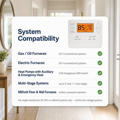 Miuputake Powerful Heat Pump Thermostat Adjustable Thermostat 5-10A Amp 24v Or Batteries Power Source