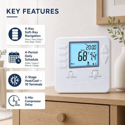 24V 2H 2C 7 Day Programmable HVAC Air Conditioning Hotel Thermostat Compact Physical Dimensions 4 72 W X 3 85 H X 1 06 D For HVAC Control
