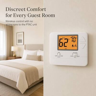 2H1C Heat Pump Wireless Room Electronic Air Conditioning Battery-operated RF Thermostat Non-programmable for PTAC Unit