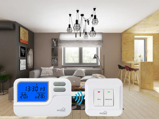 Riseem White Shell Battery Digital Room Programmable Thermostat 7 Day With HVAC Systems