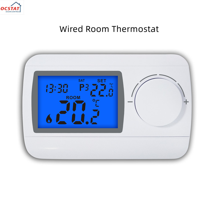 Riseem Wired Electric Heat Programmable Boiler Room Thermostat 230V ABS  For Gas Boiler