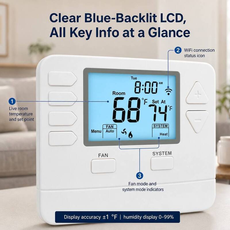 Riseem Air Conditioner Smart WIFI Digital Programmable Alexa Home Thermostat HVAC STN705W 24V White ABS