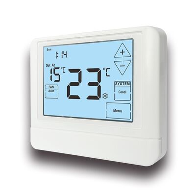 24V Geleneksel Elektronik Oda Dokunmatik Ekran Programlama Termostat Fiziksel Boyutlar 120mm W 98mm H 27mm D ve Sıcaklık Aralıkları 32°F'den 99°F'ye 0°C'den 40°C'ye Enerji Yönetimi