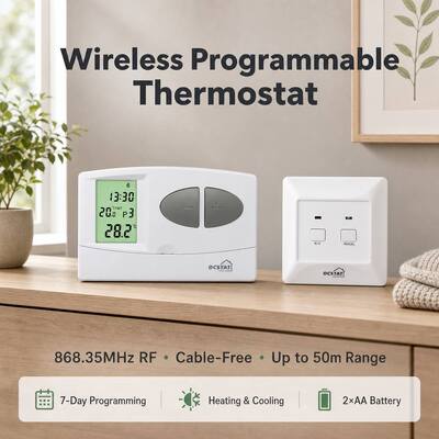 Konvansiyonel Veya Kazanlar Kablosuz 7 Gün Oda Termostatı, Kompakt 86 X 86 X 26 Mm Alıcı Boyutları ve 6W Güç Tüketimi Özelliği