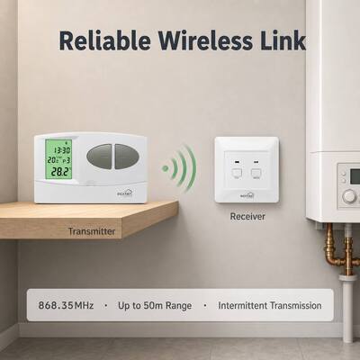 ISI Modu Kablosuz Oda Kazan 7 günlük Termostat Alıcılı Kombilerle Uyumlu 230VAC 50HZ Hassas Kablosuz Isıtma Kontrolü Sağlar