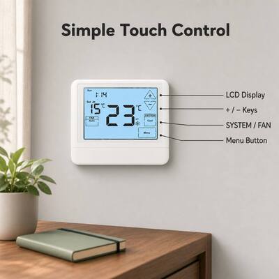 24V Kablolu Programlanabilir Isı Pompası Termostat, 5 Dakikalık Kompresör Gecikme Koruması Sağlıyor