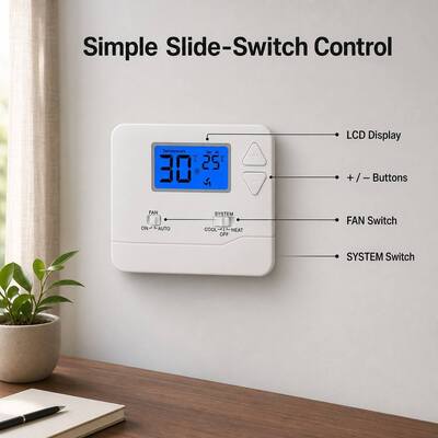 Riseem ABS Kasa Malzemesi Kablolu Oda Termostatı, ±1C Hassasiyet ve Manuel/Otomatik Kontrol Modu