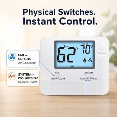24v Kablolu Beyaz Programlanamaz 1 Isıtma 1 Soğutma Programlanamaz Otel Ev Termostat Hvac İşlemleri için Ticari Binalarda Sıcaklık Kontrolü