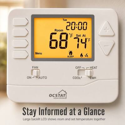 24V C Terminal Atama Isı Pompası Programlanamayan Çok Kademeli Pille Çalışan Termostat EMHEAT Sistem Çalışma Modu Terminal Başına 1 Amper Yük Derecesi HVAC Kontrolü İçin İdeal
