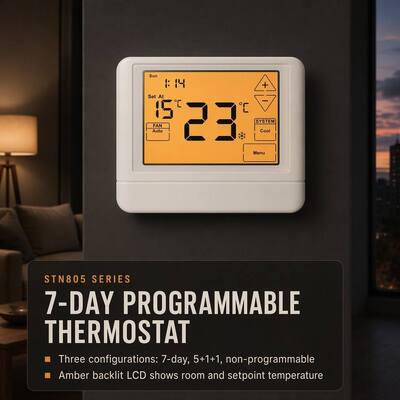 Büyük LCD Kompresör Gecikme Koruması 5 Dakika 1 Isıtma 1 Soğutma Kablolu 7 Gün Klima Otel Ev HVAC Sıcaklık Kontrol Cihazı Daire İçin