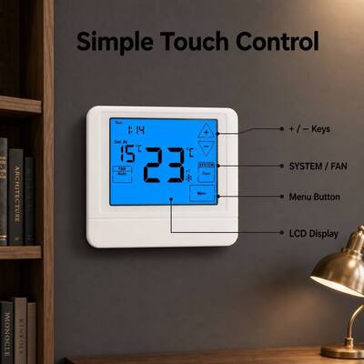OEM/ODM Dokunmatik LCD Kablolu 24V Isı Pompası Programlanabilir Termostat 4H/2C Yardımcı veya Acil Isıtma ile veya Isıtmasız Isı Pompası