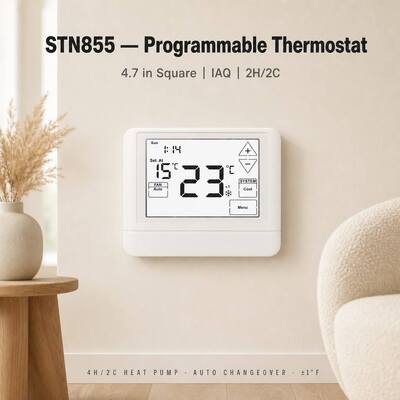 STN855 24V LCD Dokunmatik Ekran 7 Gün ısı pompası Programlanabilir 2 ısı soğutma termostat EM ısı