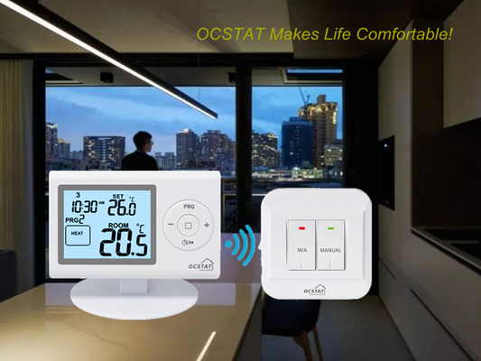 Riseem Beyaz Renkli OEM / ODM HVAC Sistemleri için Dijital Programlanabilir RF Oda Termostatı